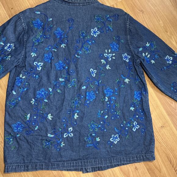 Coldwater Creek Women’s Denim Button Up Embroidered cabincore Boho Western Shirt - Picture 4 of 7